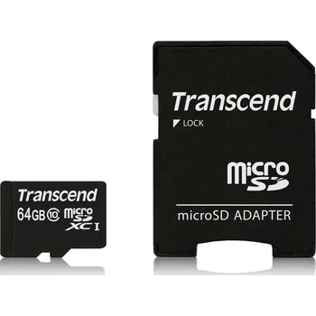 Paměťová karta Transcend microSDXC 64 GB Class 10 + adaptér (TS64GUSDXC10)