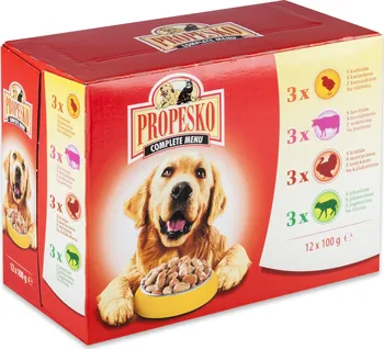 Krmivo pro psa Propesko kapsičky pro psy kuřecí/hovězí/krůtí/jehněčí 12 x 100 g