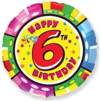 Party dekorace Balón foliový HAPPY BIRTHDAY 6. NAROZENINY 45 cm