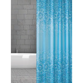 Sprchový závěs wela TEXTILNÍ SPRCHOVÝ ZÁVĚS MODRÁ MOZAIKA se závažím obšitý W06303 šířka x výška: 120 x 200