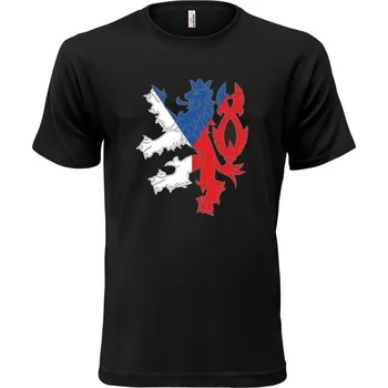 Pánské tričko Triko český lev s vlajkou ČERNÉ M