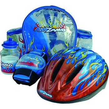 Cyklistická přilba KIDZAMO set FLAME modrý přilba+chrániče+láhev+batoh (52-56cm) (KIDZAMO set FLAME modrý přilba+chrániče+láhev+batoh 52-56cm)