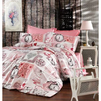 Povlečení Brotex Clock Pink 220 x 240, 2x 70 x 90 cm zipový uzávěr