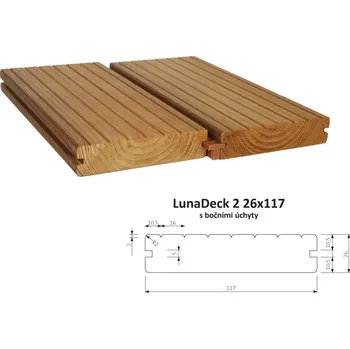 Terasové prkno Prkno terasové a bazénové, boční úchyty LunaDeck2 26 x 117 x 3000 - 4800 mm - THERMOWOOD
