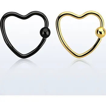 Piercing Piercingate Piercing kroužek ve tvaru srdíčka s kuličkou PKR00108 - Barva: Černá, Průměr tyčky: 1,2 mm