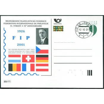 Poštovní známka Česká pošta (2001) CDV 64 O - P 74 - 75. výročí FIP - razítko