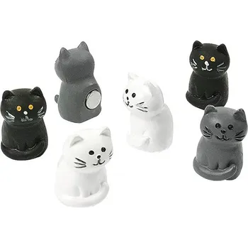 Dekorativní magnet Magnetky Kočka černé/bílé/stříbrné 6 ks