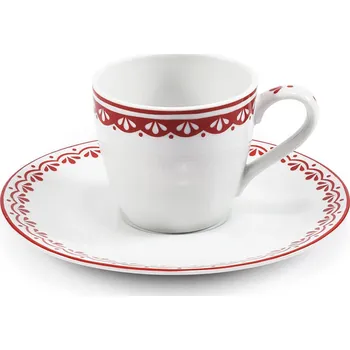Leander Šálek s podšálkem na espresso, 0,07 l, HyggeLine, červená, Leander, český porcelán