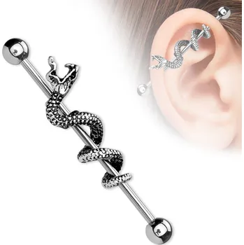 Piercing Piercingate Industrial piercing - had PIN00053 - Barva/Motiv: Stříbrná, Délka tyčky: 38 mm, Kuličky: 5 mm, Průměr tyčky: 1,6 mm