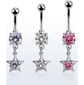 Piercing Piercingate Piercing do pupíku - hvězdička PBV00569 - Barva/Motiv: Čirá, Délka tyčky: 10 mm, Průměr tyčky: 1,6 mm