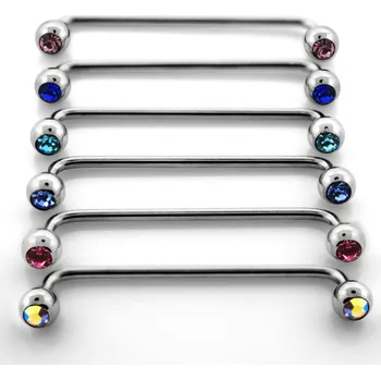 Piercing Piercingate Industrial piercing s kamínky PIN00049 - Barva/Motiv: Čirá, Délka tyčky: 35 mm, Kuličky: 5 mm, Průměr tyčky: 1,6 mm