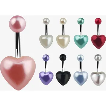 Piercing Piercingate Piercing do pupíku srdíčko PBP00284 - Barva/Motiv: Bílá, Délka tyčky: 10 mm, Kuličky: 5 mm, Průměr tyčky: 1,6 mm