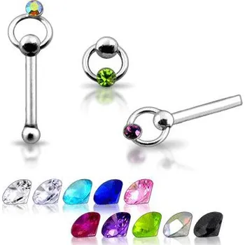 Piercing Piercingate Piercing do nosu (stříbro 925/1000) - kruh s kamínkem PNO00207 - Materiál: Stříbro, Ryzost: 925/1000, Barva/Motiv: Čirá