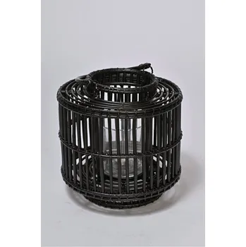 Svíčka Hitra Ratanový lampion JAWIT černý široký + sklo