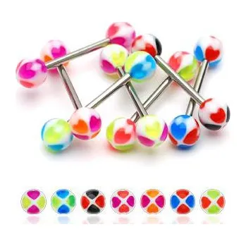 Piercing Piercingate Piercing do jazyka PCI00079 - Barva/Motiv: Černá/Červená, Délka tyčky: 16 mm, Kuličky: 6 mm, Průměr tyčky: 1,6 mm