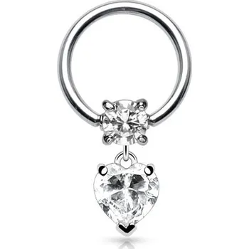 Piercing Piercingate Piercing kroužek se srdíčkem PKR00104 - Barva/Motiv: Čirá, Průměr kroužku: 10 mm, Průměr tyčky: 1,2 mm