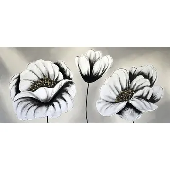 Obraz Obraz na plátně, ručně malovaný Stříbrné květy V. 55x120cm