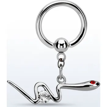 Piercing Piercingate Piercing kroužek - had PKR00101 - Barva/Motiv: Čirá/Červené oko, Průměr kroužku: 10 mm, Průměr tyčky: 1,6 mm