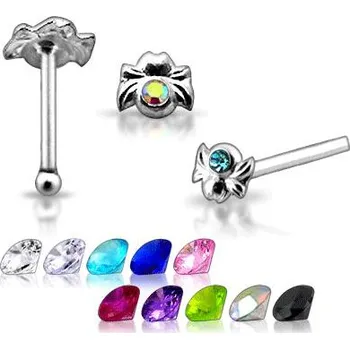 Piercing Piercingate Piercing do nosu (stříbro 925/1000) - pavouček PNO00218 - Materiál: Stříbro, Ryzost: 925/1000, Barva/Motiv: Čirá