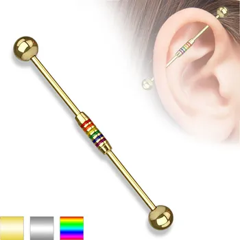 Piercing Piercingate Industrial piercing PIN00036 - Barva/Motiv: Duhová, Délka tyčky: 38 mm, Průměr tyčky: 1,6 mm