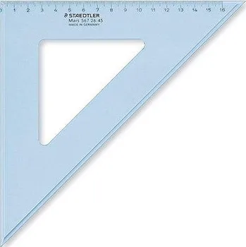 pravítka Pravítko trojúhelník Staedtler Mars, plastové, 45°, 25 cm, transparentní modrá