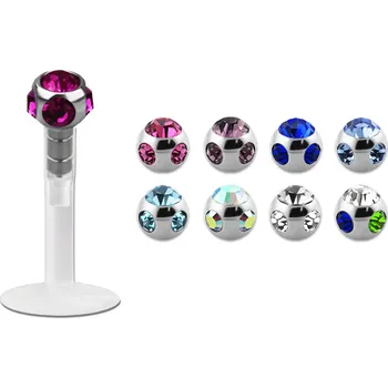 Piercing Piercingate Labreta s kuličkou s kamínky PLA00241 - Barva/Motiv: Tmavě modrá, Délka tyčky: 8 mm, Kuličky: 3 mm, Průměr tyčky: 1,2 mm