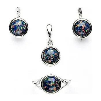 Souprava šperků Sada zlatých šperků 1503 - NK, P, T/synt. černý opál, bílé zlato