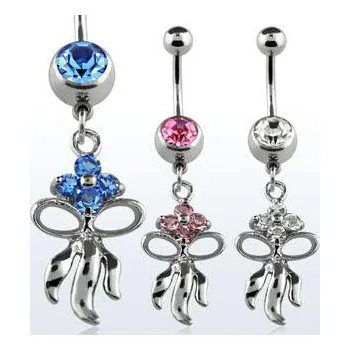 Piercing Piercingate Piercing do pupíku s kytičkou PBV00488 - Barva/Motiv: Tyrkysová