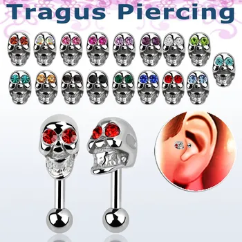Piercing Piercingate Činka do ucha s lebkou PNC00077 - Barva/Motiv: Růžová, Délka tyčky: 6 mm, Průměr tyčky: 1,6 mm