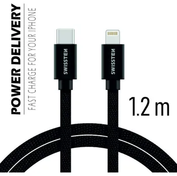 Datový kabel Datový kabel Swissten Textile USB-C/ Lightning 1,2 M, black