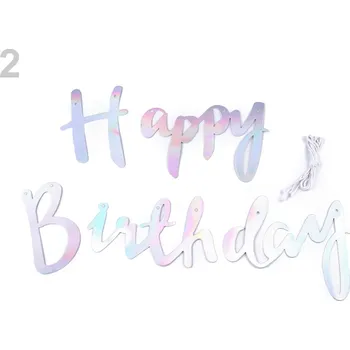 Papírová girlanda Happy birthday - stříbrná holografická