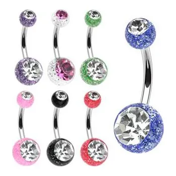 Piercing Piercingate Banánek s kuličkami a kamínky PBK00156 - Barva/Motiv: Červená