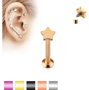 Piercing Piercingate Činka do ucha - hvězdička PNC00097 - Barva/Motiv: Růžové zlato, Délka tyčky: 8 mm, Průměr tyčky: 1,2 mm