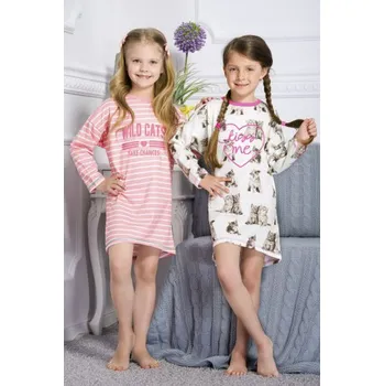 Taro, dětská noční košile 1158-Angela, dlouhý rukáv, růžový proužek, vel. 128