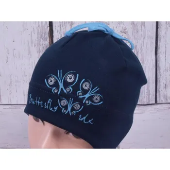 Čepice Čepice RDX 155 tm. modrá s motýlky, s krytím uší velikost čepic: 50-52cm (2-4 roky, RDX vel. 4)