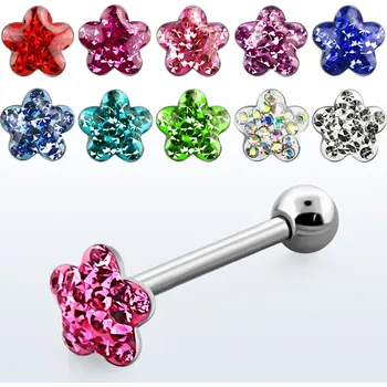 Piercing Piercingate Piercing do jazyka - kytička PCI00326 - Barva/Motiv: Růžová, Délka tyčky: 16 mm, Průměr tyčky: 1,6 mm