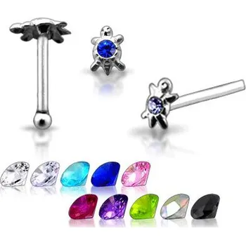 Piercing Piercingate Piercing do nosu (stříbro 925/1000) - želva PNO00203 - Materiál: Stříbro, Ryzost: 925/1000, Barva/Motiv: Duhová