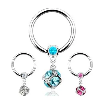 Piercing Piercingate Kruh s kostkou s krystaly PKR00055 - Barva/Motiv: Tyrkysová