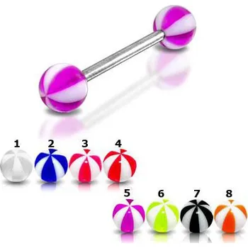 Piercing Piercingate Piercing do jazyka PCI00128 - Barva/Motiv: Tmavě růžová, Délka tyčky: 16 mm, Kuličky: 6 mm, Průměr tyčky: 1,6 mm