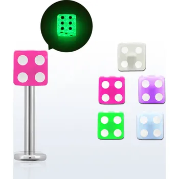 Piercing Piercingate Labreta - svíticí hrací kostka PLA00218 - Barva/Motiv: Růžová, Délka tyčky: 8 mm, Průměr tyčky: 1,6 mm