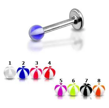 Piercing Piercingate Piercing do brady - labreta PLA00098 - Barva/Motiv: Tmavě růžová, Délka tyčky: 8 mm, Kuličky: 3 mm, Průměr tyčky: 1,2 mm