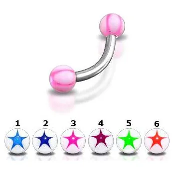 Piercing Piercingate Banánek s kuličkami POB00142 - Barva/Motiv: Modrá, Délka tyčky: 8 mm, Kuličky: 3 mm, Průměr tyčky: 1,2 mm