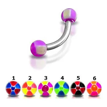 Piercing Piercingate Banánek s kuličkami POB00143 - Barva/Motiv: 5, Délka tyčky: 8 mm, Kuličky: 3 mm, Průměr tyčky: 1,2 mm