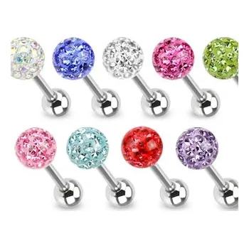 Piercing Piercingate Piercing do jazyka - krystaly swarovski PCI00044 - Barva/Motiv: Tmavě zelená, Délka tyčky: 16 mm, Kuličky: 6 mm, Průměr tyčky: 1,6 mm