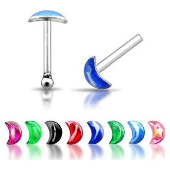 Piercing Piercingate Piercing do nosu (stříbro 925/1000) - měsíček PNO00219 - Materiál: Stříbro, Ryzost: 925/1000, Barva/Motiv: Modrá