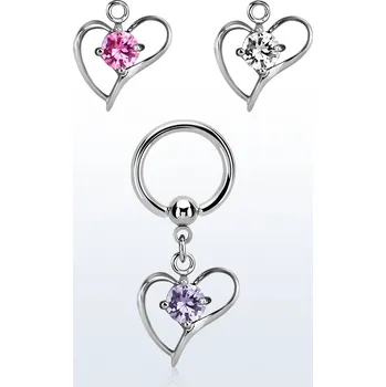Piercing Piercingate Kroužek se srdíčkem PKR00095 - Barva/Motiv: Fialová, Průměr kroužku: 10 mm, Průměr tyčky: 1,6 mm