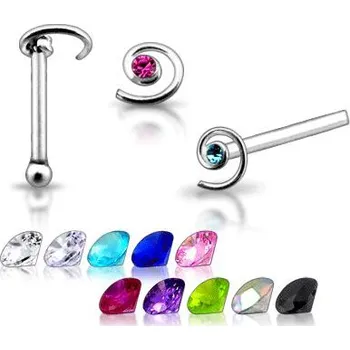 Piercing Piercingate Piercing do nosu (stříbro 925/1000) - spirála s kamínkem PNO00208 - Materiál: Stříbro, Ryzost: 925/1000, Barva/Motiv: Zelená