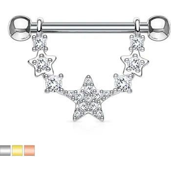 Piercing Piercingate Piercing do bradavky hvězdičky PBR00039 - Barva/Motiv: Zlatá/Čirá, Délka tyčky: 14 mm, Kuličky: 4 mm, Průměr tyčky: 1,6 mm