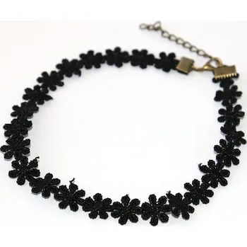 Náhrdelník Choker Fashion Jewerly - Krajkový náhrdelník, Květiny, Flower simple style, bronzové zapínání 2776