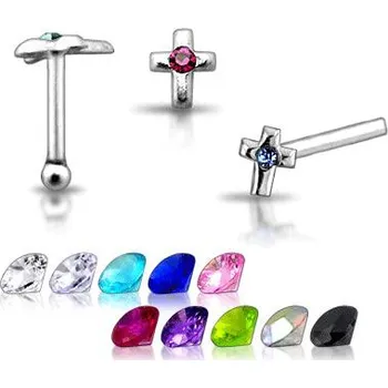 Piercing Piercingate Piercing do nosu (stříbro 925/1000) - křížek s kamínkem PNO00195 - Materiál: Stříbro, Ryzost: 925/1000, Barva/Motiv: Modrá